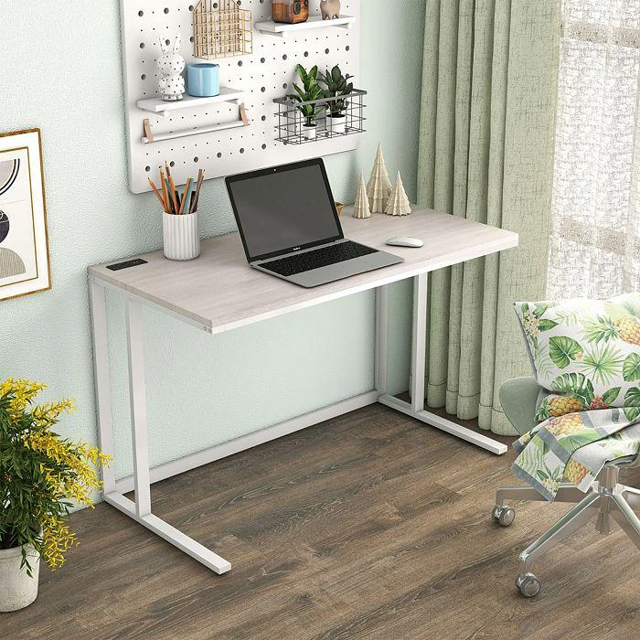 Wright Light Oak and White Writing Desk with USB Ports 商品
