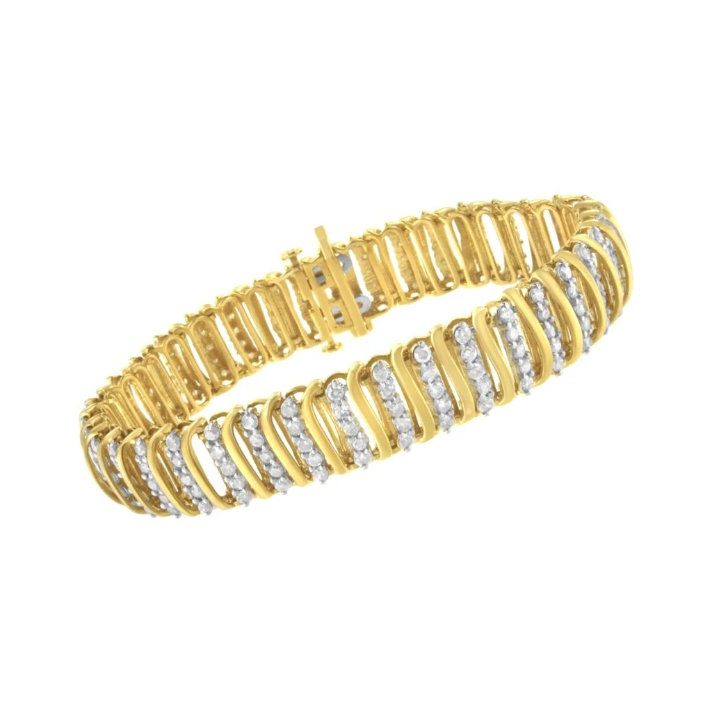 商品Haus of Brilliance|10K Yellow Gold over .925 Sterling Silver 5.0 Cttw Diamond S Shaped Wave Link Two Tone 7” Tennis Bracelet,价格¥14846,第3张图片详细描述