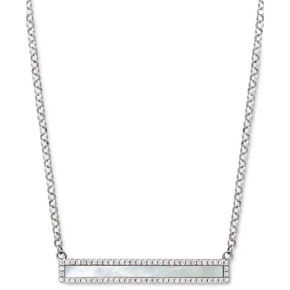 商品Belle de Mer|Mother-of-Pearl & Lab-Created White Sapphire (5/8 ct. t.w.) Bar Pendant Necklace in Sterling Silver, 16" + 2" extender (Also in Onyx),价格¥663,第1张图片