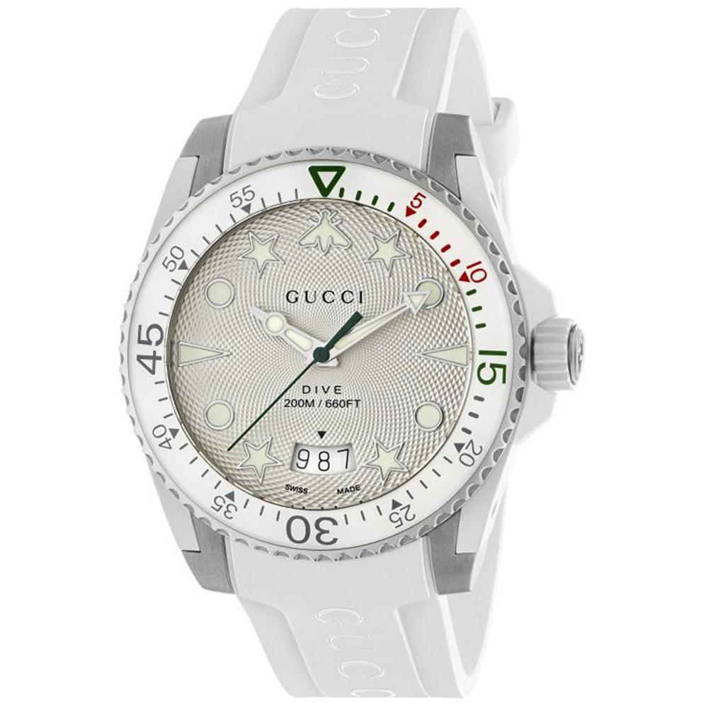 商品Gucci|Men's Swiss Dive White Rubber Strap Watch 40mm,价格¥10887,第4张图片详细描述