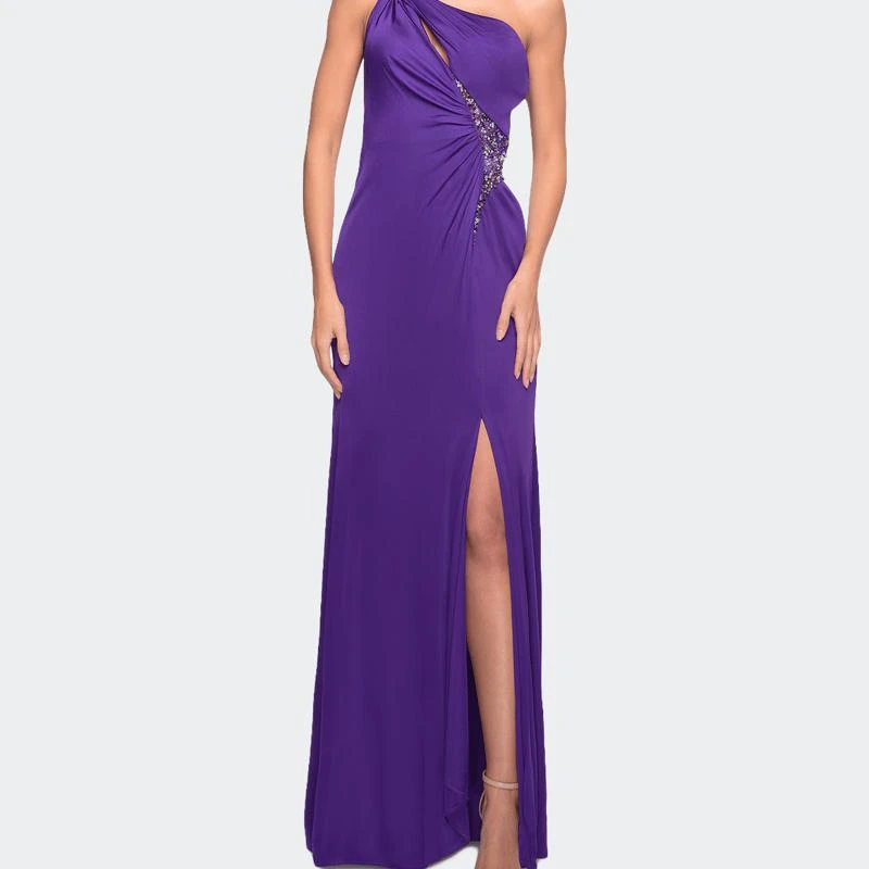 商品La Femme|One Shoulder Jersey Gown with Slit and Open Back,价格¥1495,第1张图片