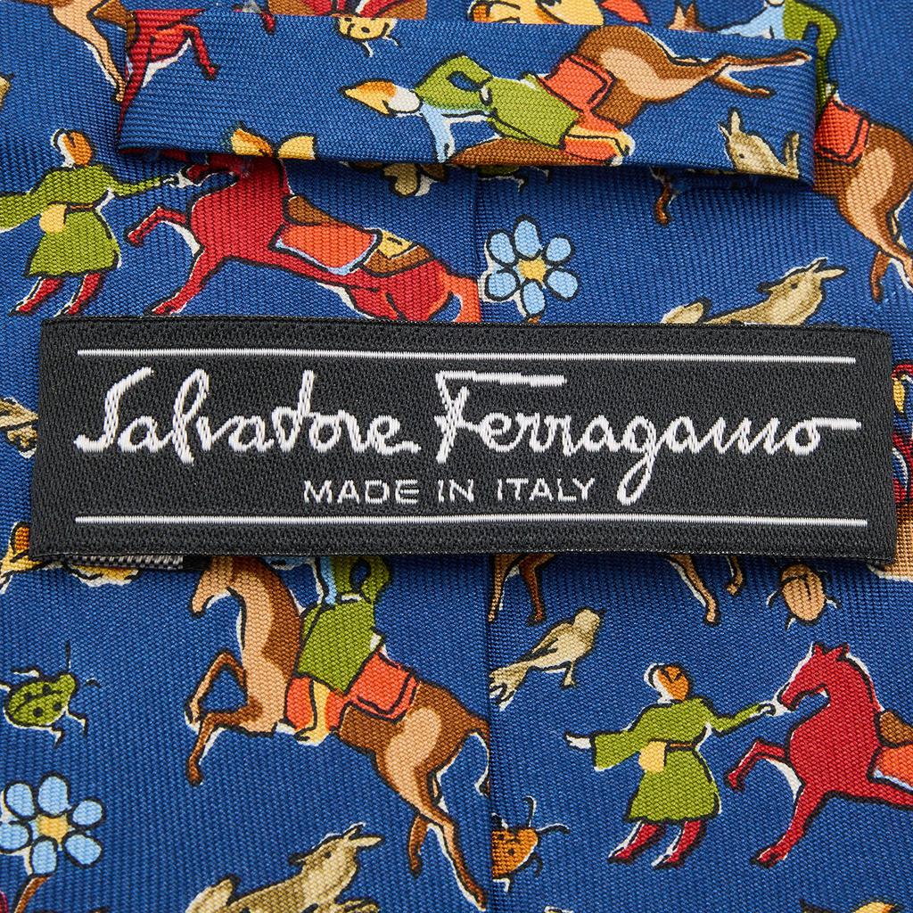 Salvatore Ferragamo Cobalt Blue Horse Print Silk Tie商品第3张图片规格展示