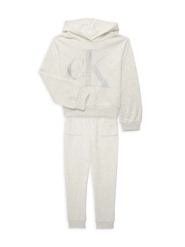 商品Calvin Klein|Girl’s 2-Piece Logo Fleece Hoodie & Jogger Set,价格¥197,第1张图片