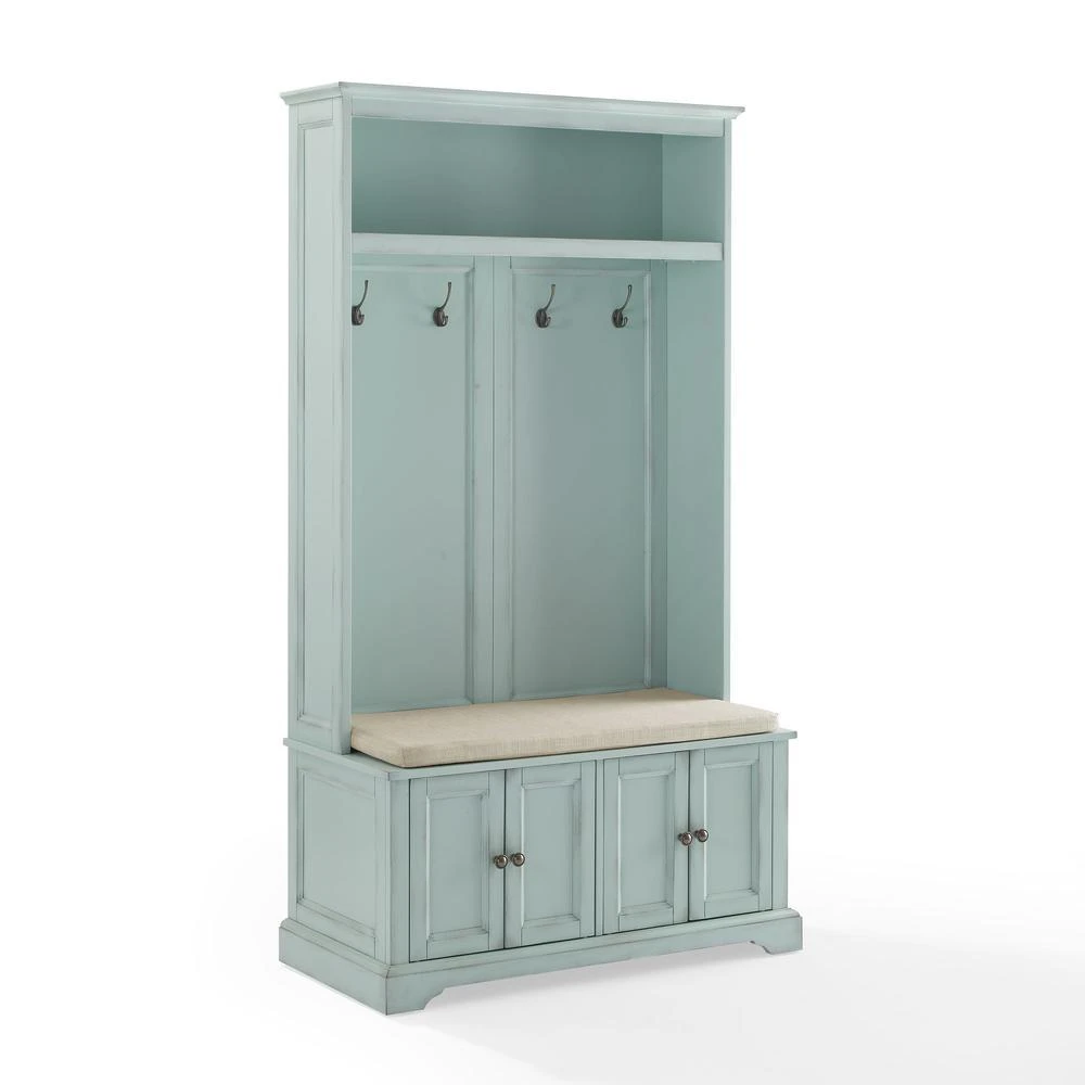 商品Crosley Furniture|Holbrook Hall Tree Distressed Seafoamblue/Oatmeal,价格¥3987,第1张图片