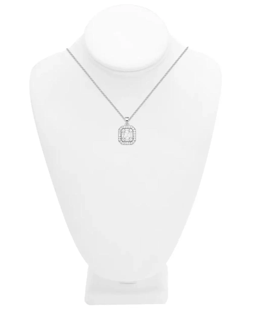 商品Essentials|Cubic Zirconia Rectangle Halo Pendant Necklace, 16" + 2" extender in Silver or Gold Plate,价格¥76,第2张图片详细描述