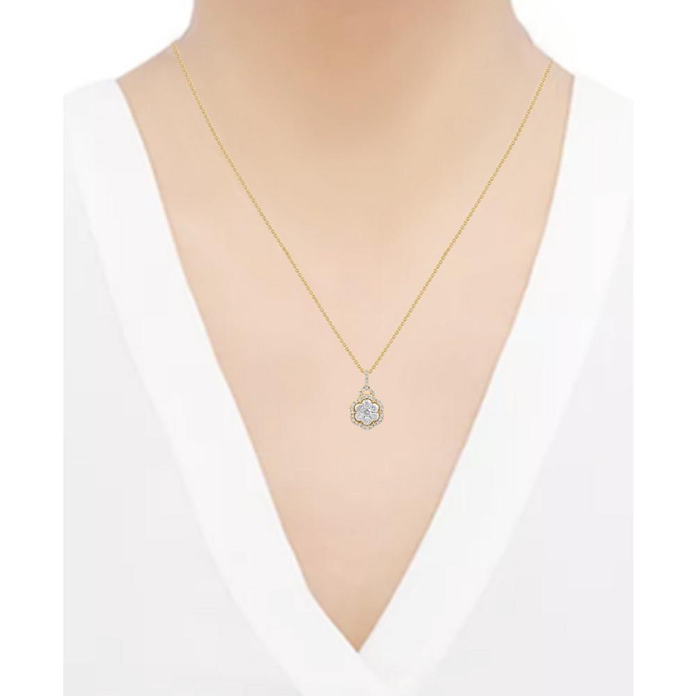 Diamond Halo Cluster Pendant Necklace (1/2 ct. t.w.) in 10k Gold商品第2张图片规格展示