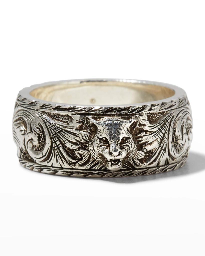 商品Gucci|Men's Gatto Aged Sterling Silver Ring, Size 9-11,价格¥2384,第1张图片
