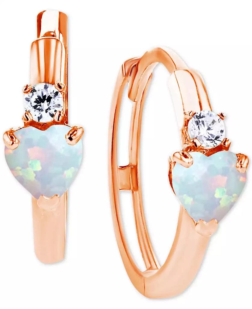 商品Macy's|Lab-Grown Opal (1/5 ct. t.w.) & Lab-Grown White Sapphire (1/10 ct. t.w.) Heart Small Hoop Earrings, 0.5",价格¥343,第1张图片