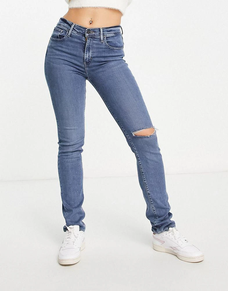商品Levi's|Levi's 724 high rise ripped straight jean in mid wash,价格¥543,第4张图片详细描述