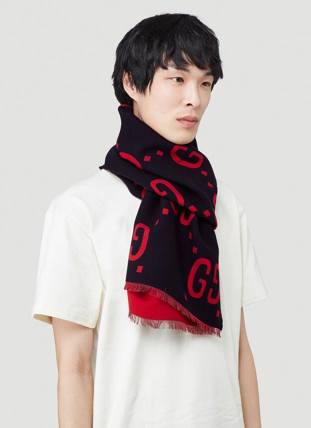 商品Gucci|GG Logo Wool Scarf in Blue,价格¥3597,第4张图片详细描述