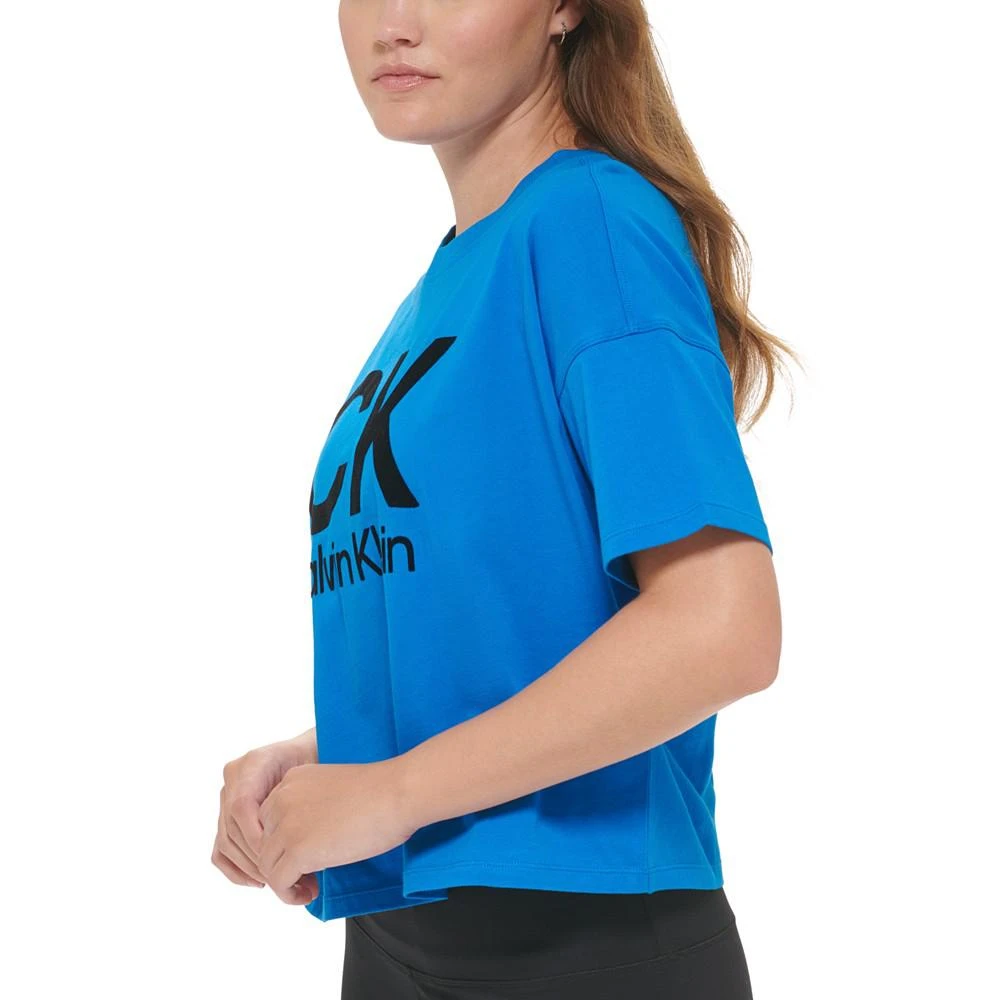 商品Calvin Klein|Women's Stacked Flocking Logo-Print Cotton T-Shirt,价格¥189,第4张图片详细描述