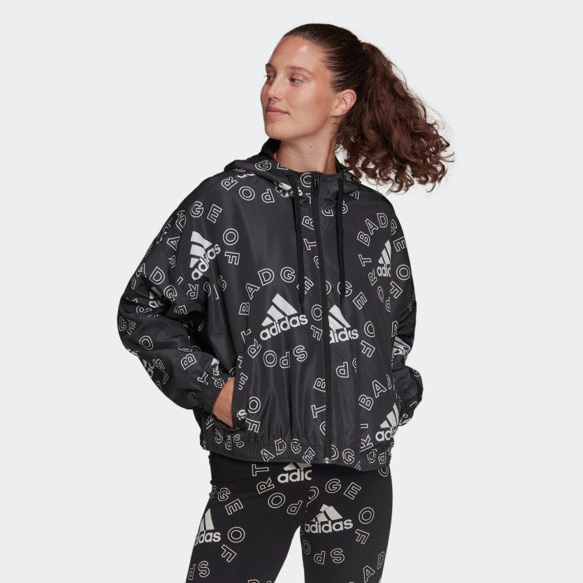 Women's adidas Essentials Logo Allover-Print Windbreaker商品第2张图片规格展示