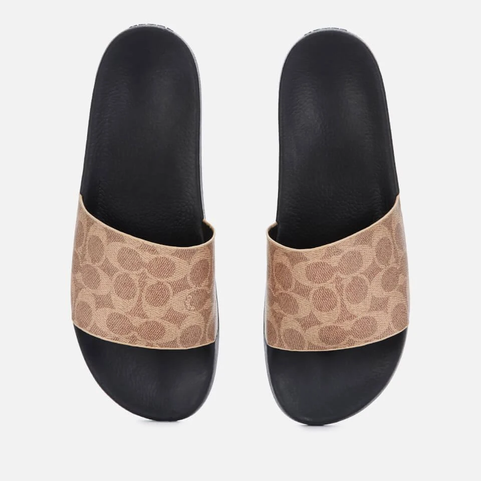 商品Coach|COACH MEN'S SIGNATURE COATED CANVAS POOL SLIDE SANDALS - TAN SIGNATURE,价格¥423,第1张图片