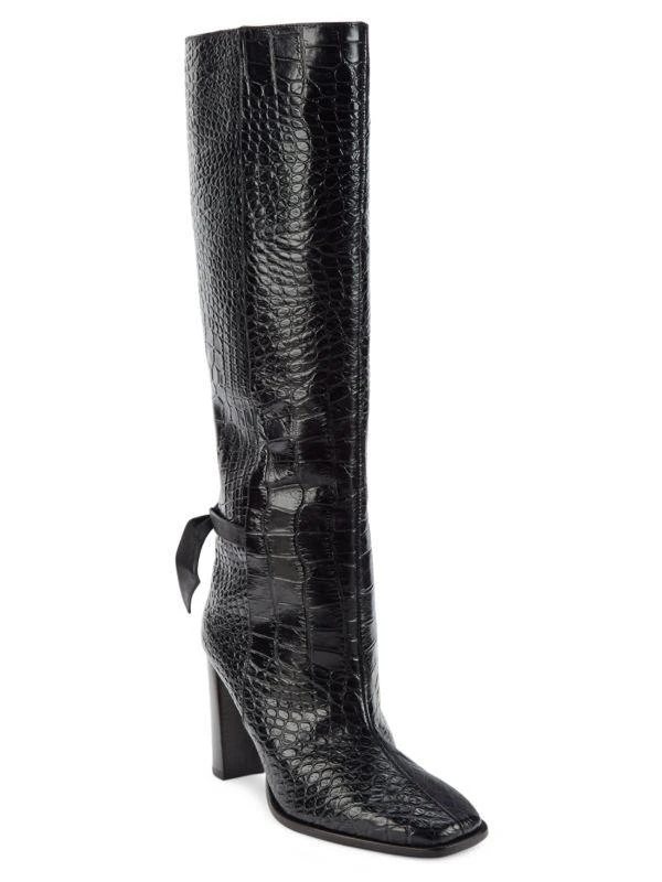 商品Alexandre Birman|Clarita Croc Embossed Leather Knee High Boots,价格¥2608,第2张图片详细描述