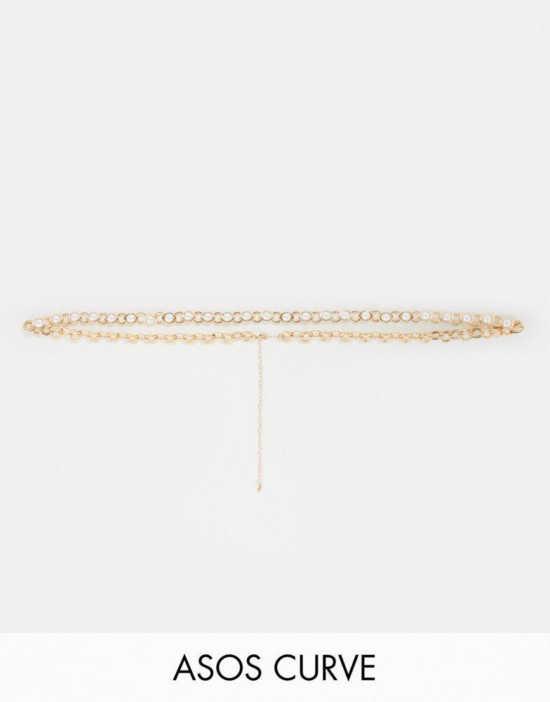 商品ASOS|ASOS DESIGN Curve pearl chain waist and hip belt,价格¥104,第1张图片