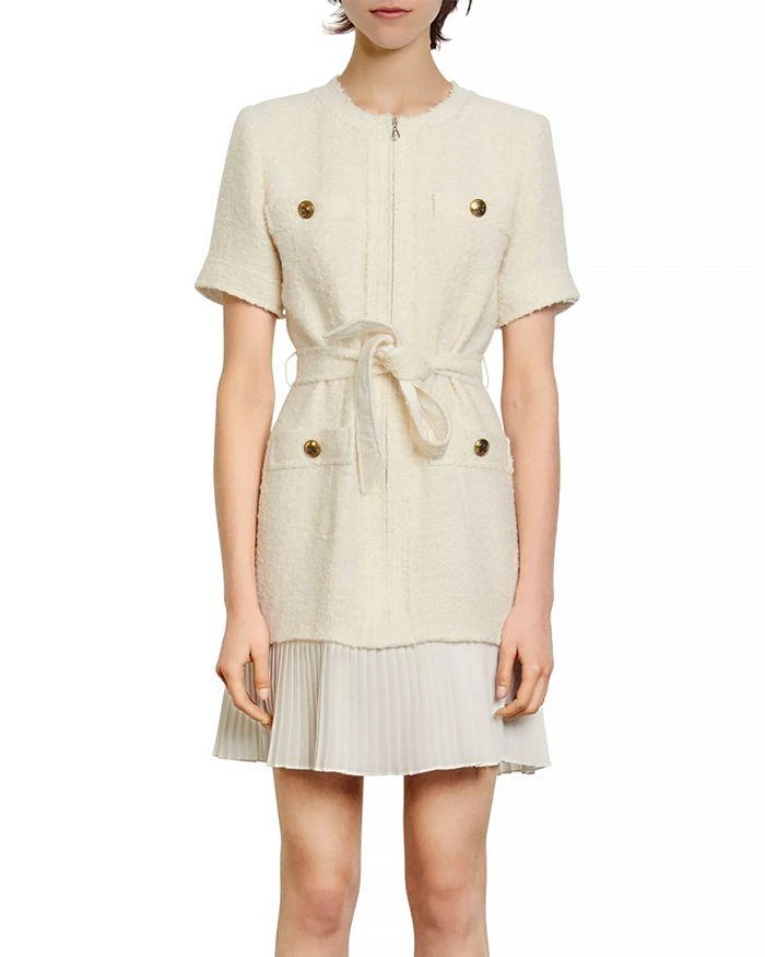 商品Sandro|Joana Belted Pleated Hem Dress,价格¥3302,第1张图片