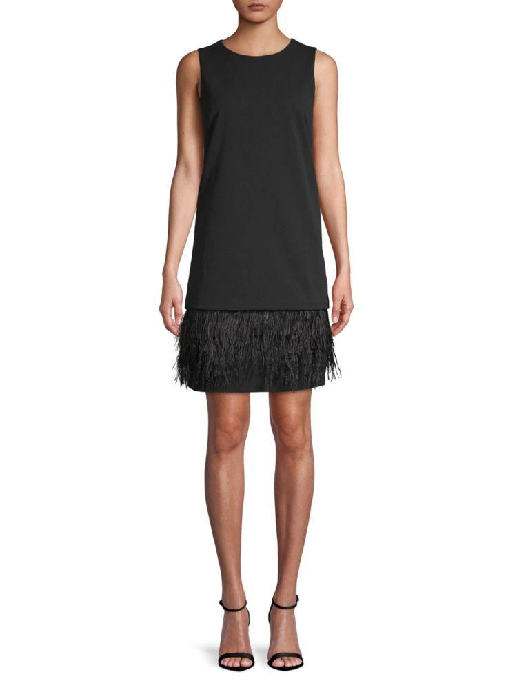 商品Calvin Klein|Feather-Trimmed Sleeveless Short Dress,价格¥475,第1张图片