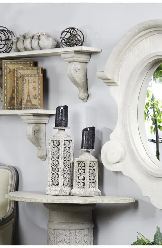 商品SONOMA SAGE HOME|Large White Wood Oval Wall Mirror with Arched Frame & Carved Scrolls,价格¥2417,第1张图片