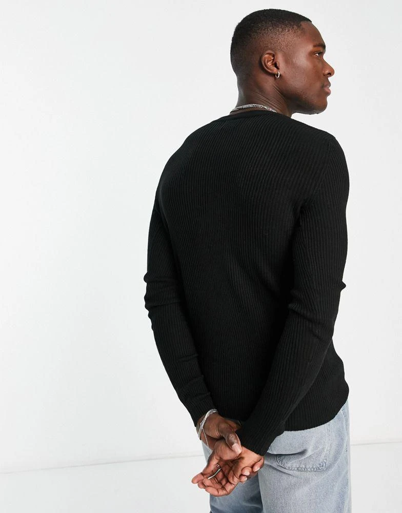 商品ASOS|ASOS DESIGN knitted muscle fit rib crew neck jumper in black,价格¥127,第2张图片详细描述