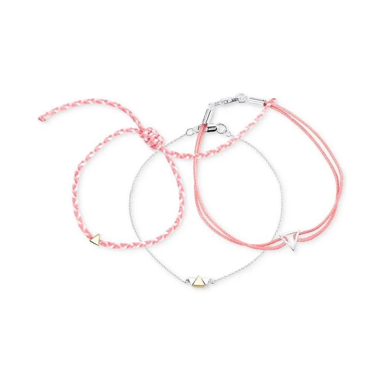 商品Unwritten|Two-Tone 3-Pc. Set Pink Triangle Cord Slider Bracelets,价格¥67,第3张图片详细描述