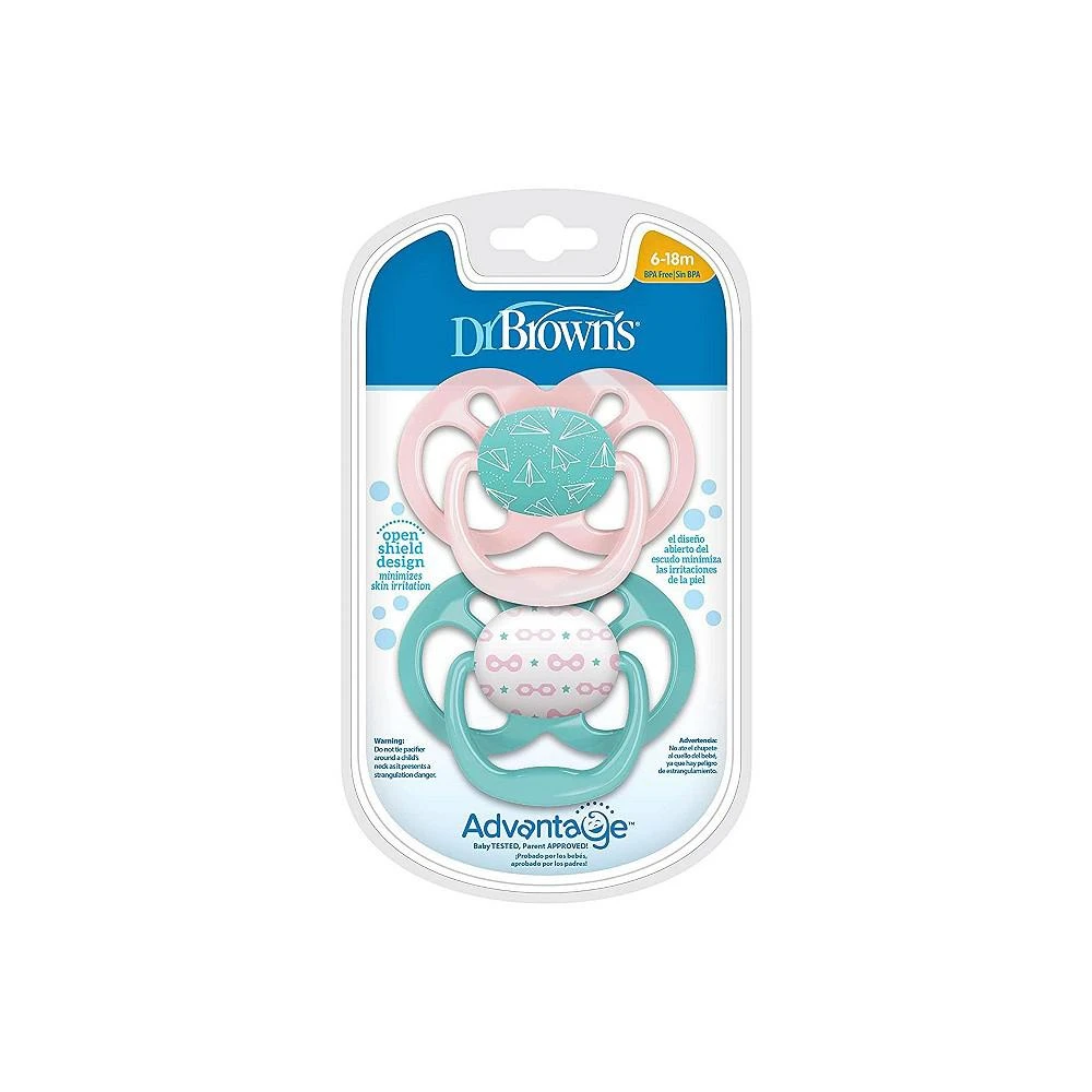 商品Dr. Browns|Advantage Reversible Baby Pacifier, Pink, 2 Pack, 6-18m,价格¥112,第2张图片详细描述