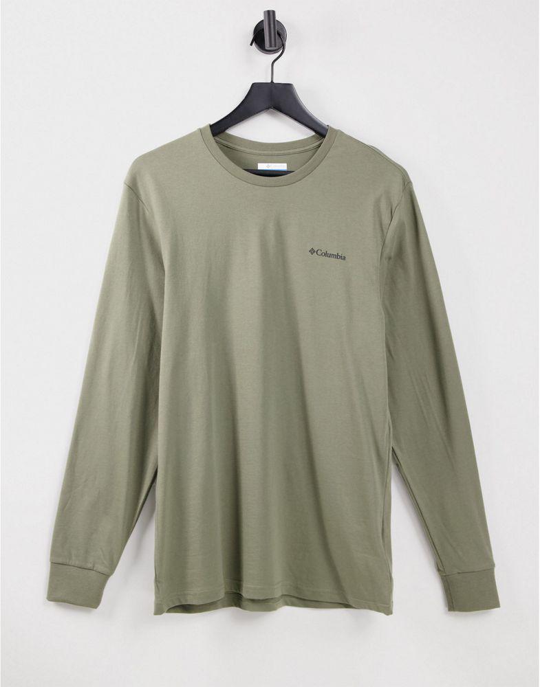 商品Columbia|Columbia Cades Cove long sleeve back print t-shirt in green Exclusive at ASOS,价格¥147,第4张图片详细描述