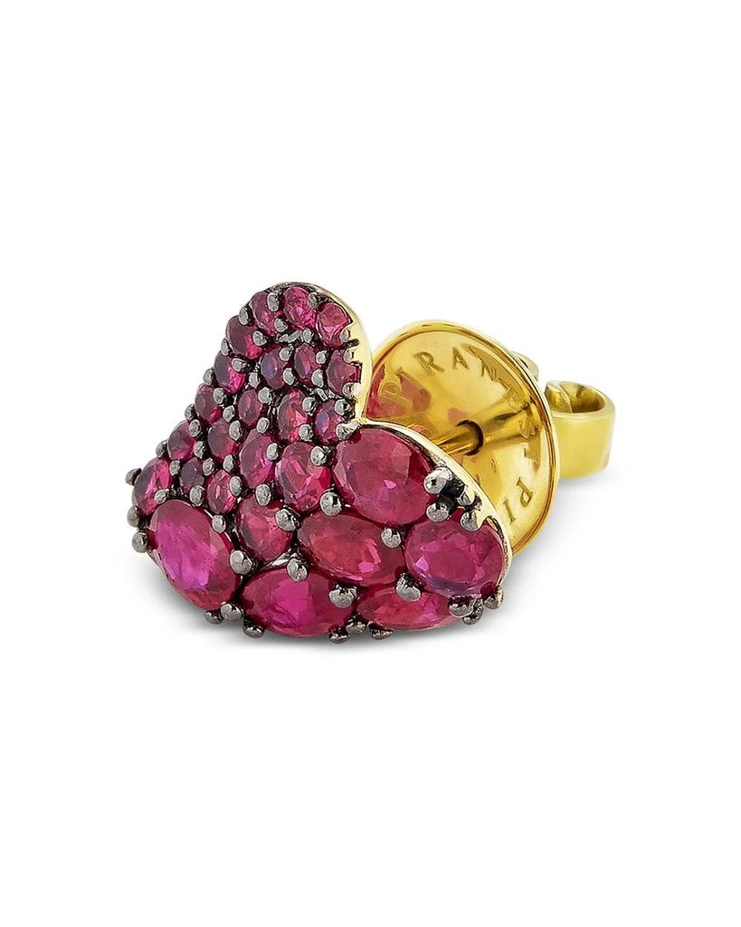 18K Yellow Gold Small Wave Heart Earrings with Rubies 商品