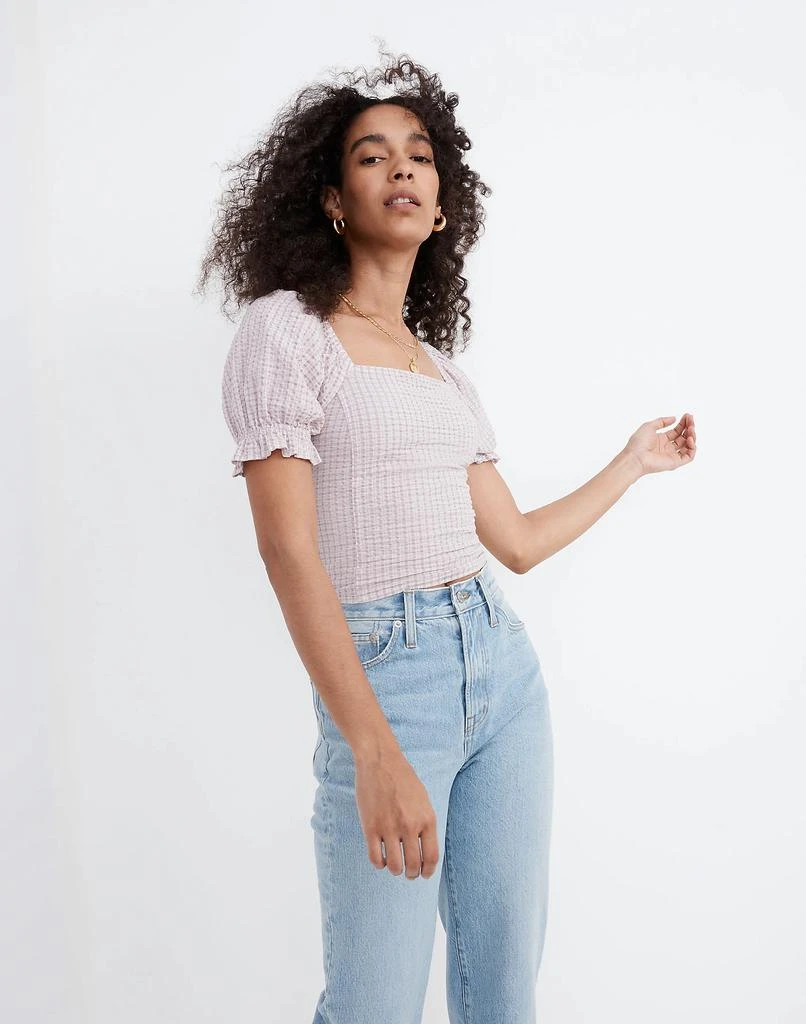 商品Madewell|Seersucker Hopewell Puff-Sleeve Crop Top in Plaid,价格¥341,第1张图片