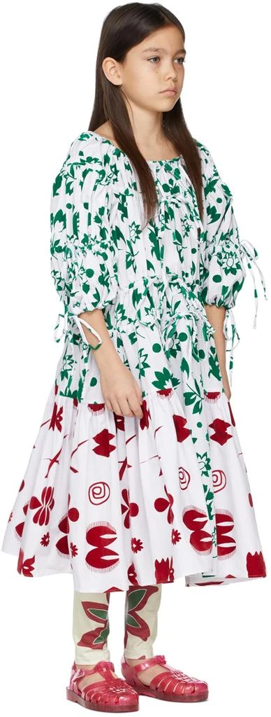 商品CHOPOVA LOWENA|Kids White & Green Flocked Gathered Dress,价格¥871,第3张图片详细描述