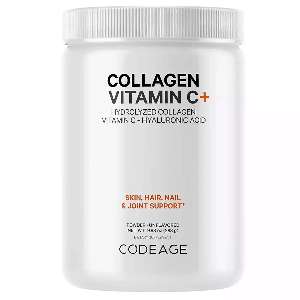 商品Codeage|Collagen Vitamin C+ Powder, Peptides Type 1 & 3 Grass-Fed Bovine, Enzymes, Hyaluronic Acid, 9.98 oz,价格¥202,第1张图片