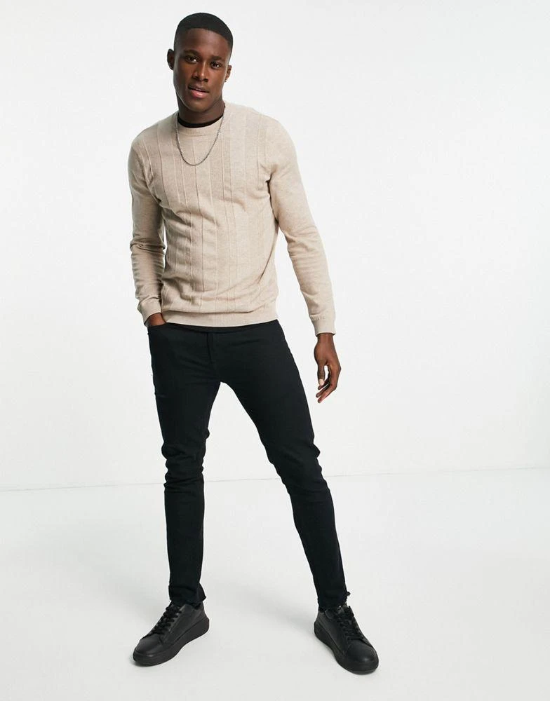 商品Burton Menswear|Burton verticle textured stripe jumper in camel,价格¥89,第4张图片详细描述