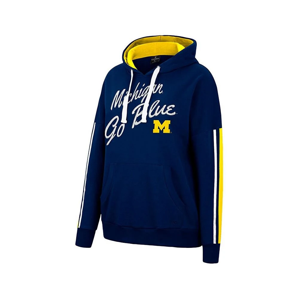 商品Colosseum|Women's Navy Michigan Wolverines Serena Oversized Sleeve Striping Pullover Hoodie,价格¥391,第3张图片详细描述
