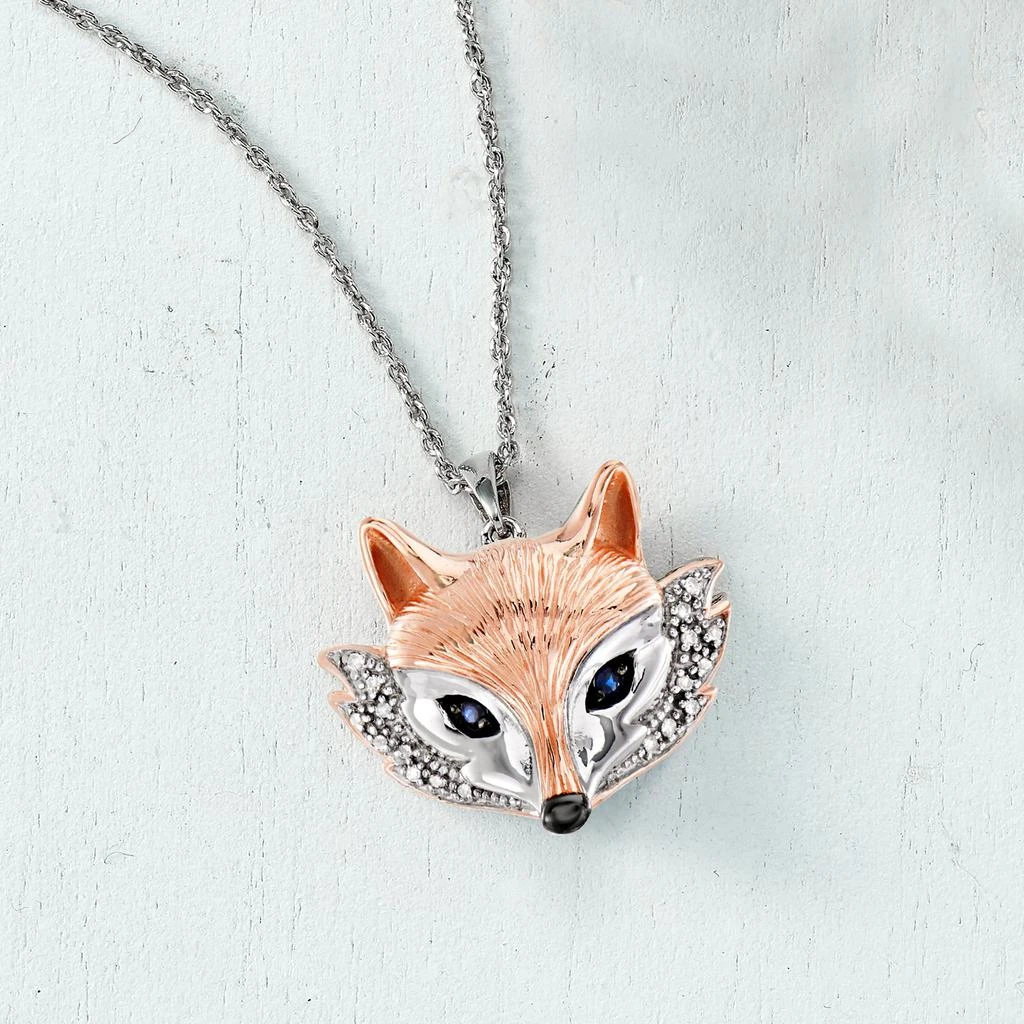 商品Ross-Simons|Two-Tone Sterling Silver Fox Pendant Necklace With Diamond and Sapphire Accents,价格¥1374,第3张图片详细描述