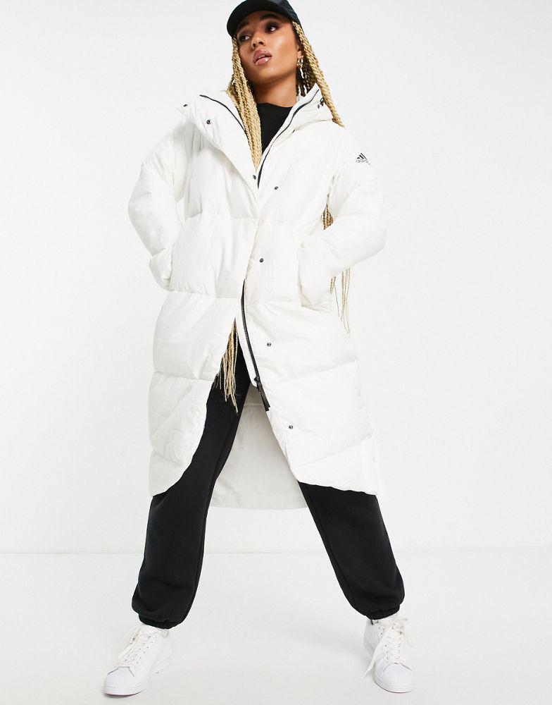 adidas Outdoor longline down puffer jacket in white商品第1张图片规格展示