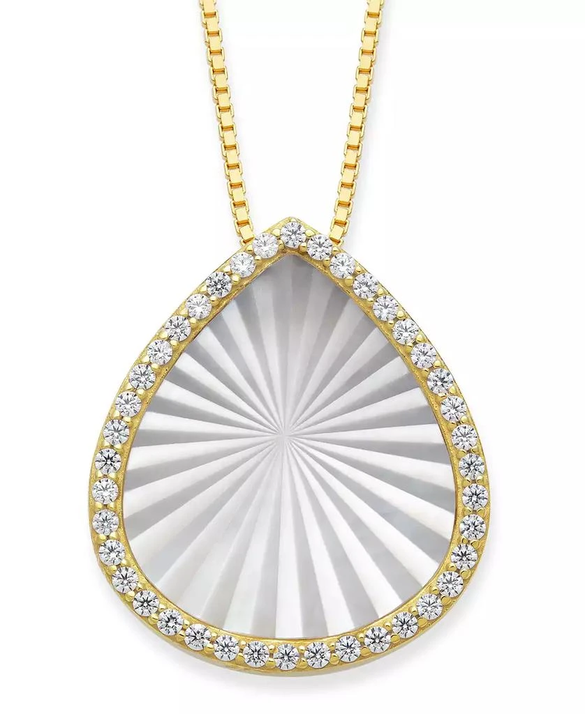 商品Macy's|Mother of Pearl 15x13mm and Cubic Zirconia Pear Shaped Pendant with 18" Chain in Gold over Silver,价格¥1272,第1张图片