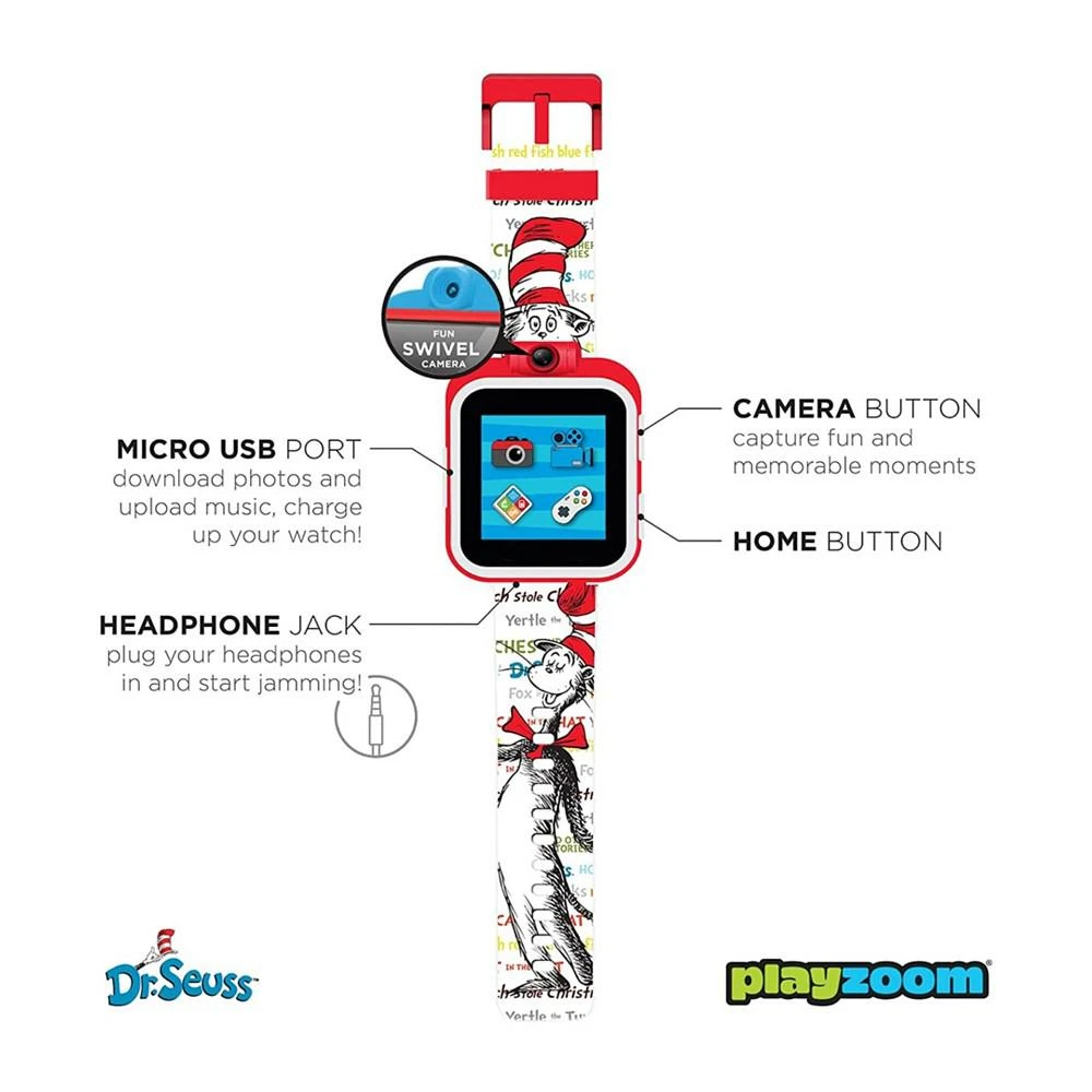 商品Playzoom|iTouch Kids' Dr. Seuss Cat in the Hat 2 White Print Strap Touchscreen Smart Watch 41mm,价格¥419,第3张图片详细描述
