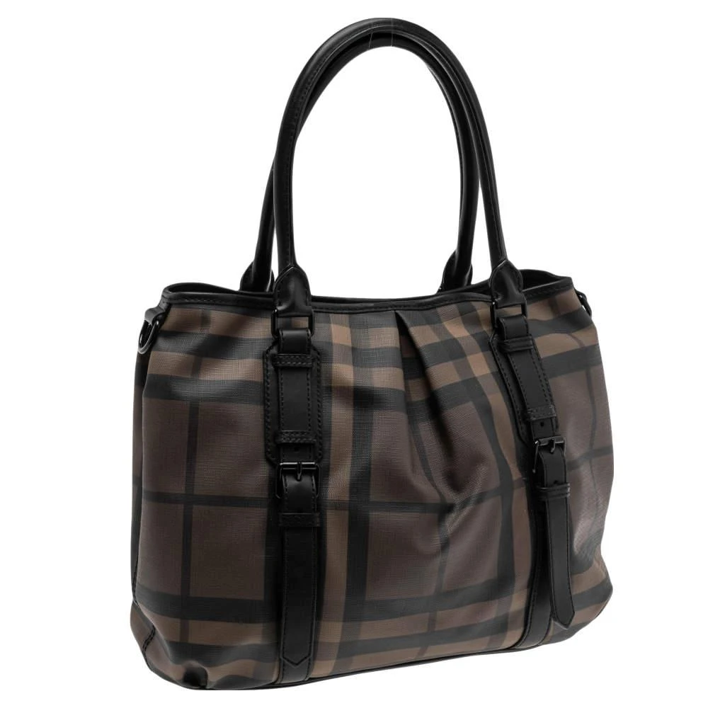 商品[二手商品] Burberry|Burberry Black Smoke Check PVC and Leather Northfield Tote,价格¥2180,第3张图片详细描述