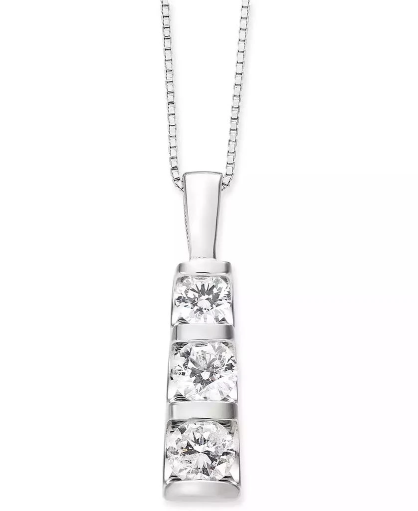 商品Macy's|Diamond Three-Stone Linear Pendant Necklace (3/4 ct. t.w.) in 14k White Gold or 14k Yellow Gold,价格¥34830,第2张图片详细描述