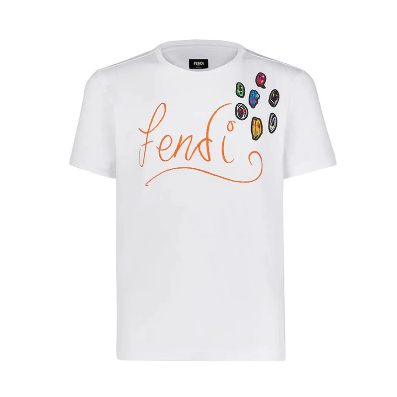 商品Fendi|【预售3-7天】FENDI/芬迪 22年早春新款 男士白色纯棉Logo和徽章刺绣短袖T恤FY0894AH13F0UF6,价格¥44884,第1张图片