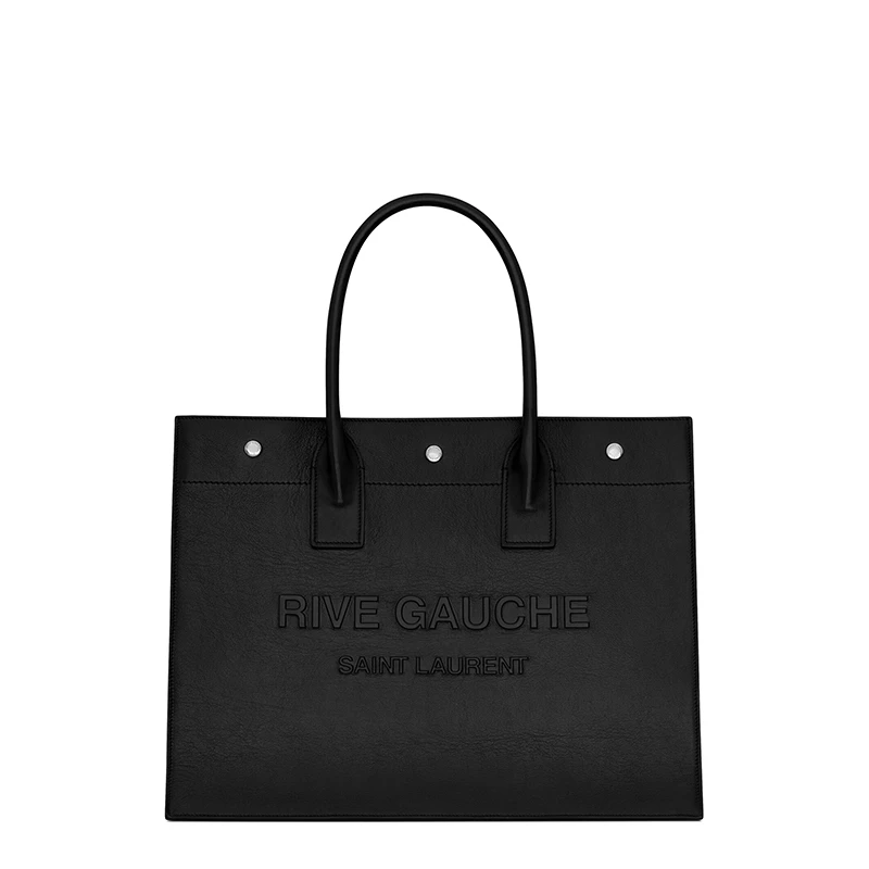 商品Yves Saint Laurent|SAINT LAURENT PARIS/圣罗兰 YSL 22春夏新款RIVE GAUCHE系列 男士小号黑色色光滑皮革银扣单肩手提托特包,价格¥13572,第1张图片