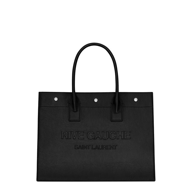 商品Yves Saint Laurent|SAINT LAURENT PARIS/圣罗兰 YSL 22春夏新款RIVE GAUCHE系列 男士小号黑色色光滑皮革银扣单肩手提托特包,价格¥11750,第1张图片