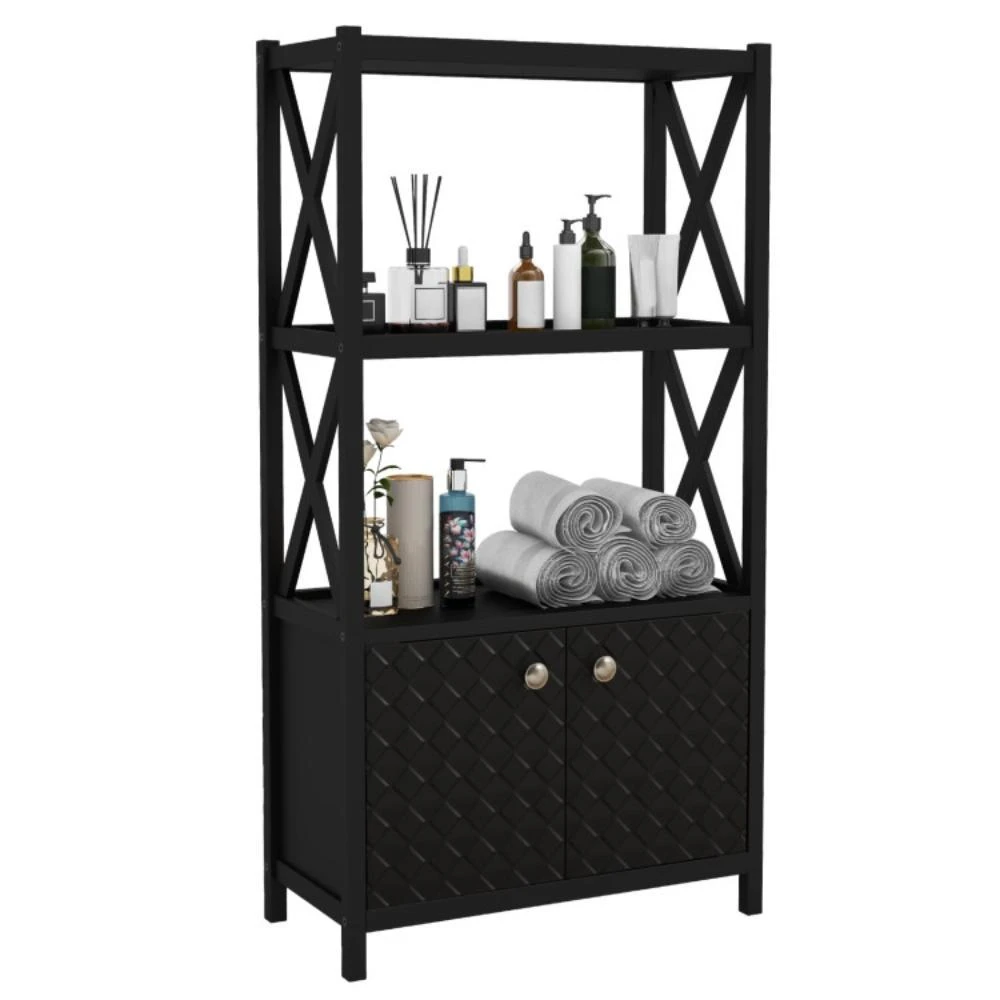 商品Hivvago|Bathroom Storage Cabinet with Open Shelves and Double Doors-Black,价格¥761,第1张图片