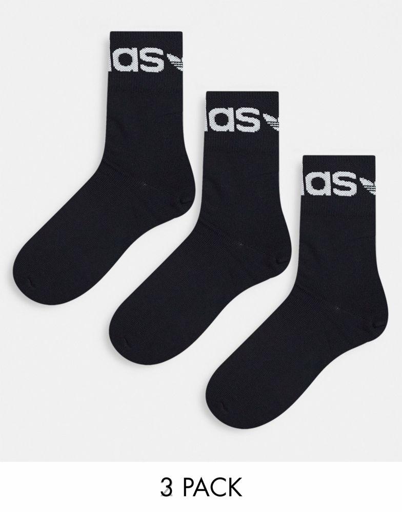 adidas Originals 3 pack fold cuff crew socks in black商品第1张图片规格展示