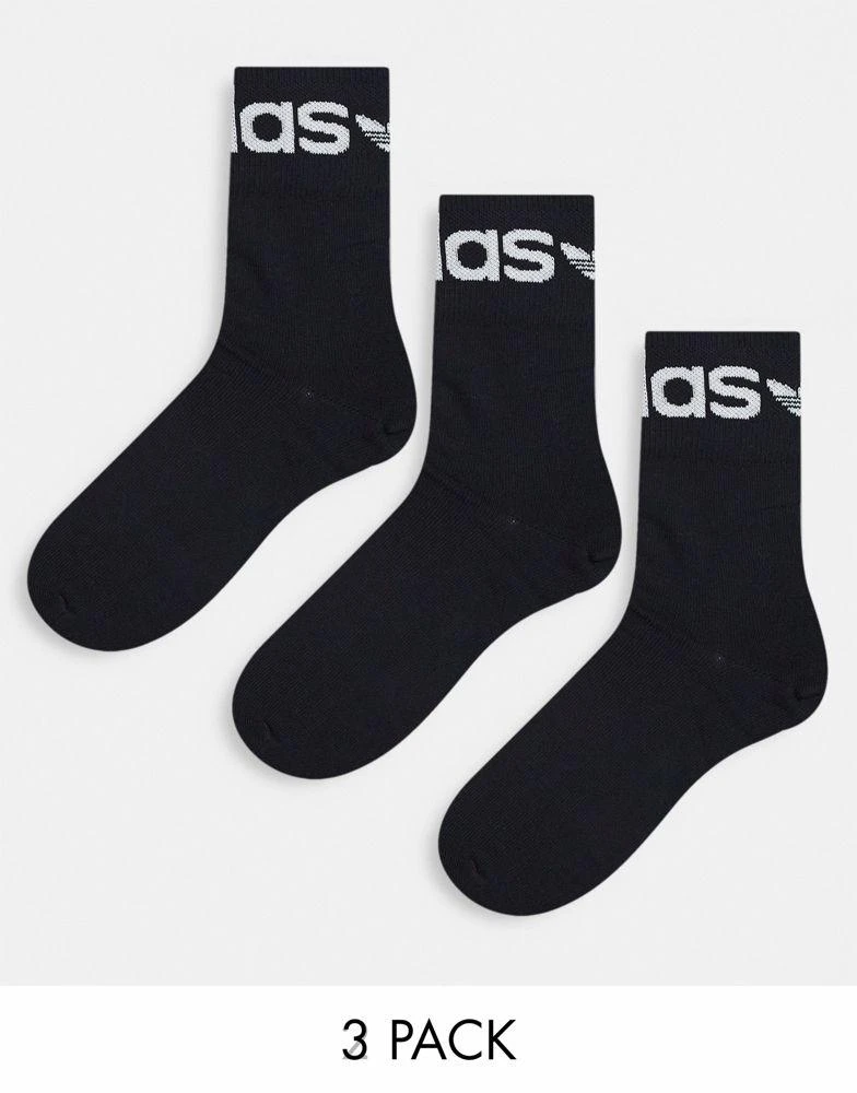 商品Adidas|adidas Originals 3 pack fold cuff crew socks in black,价格¥94,第1张图片