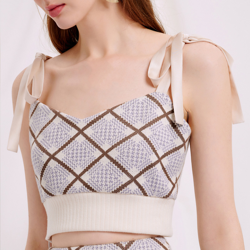 Eva蓝色菱形针织印花吊带上衣 | Eva Top - Blue Plaid商品第4张图片规格展示