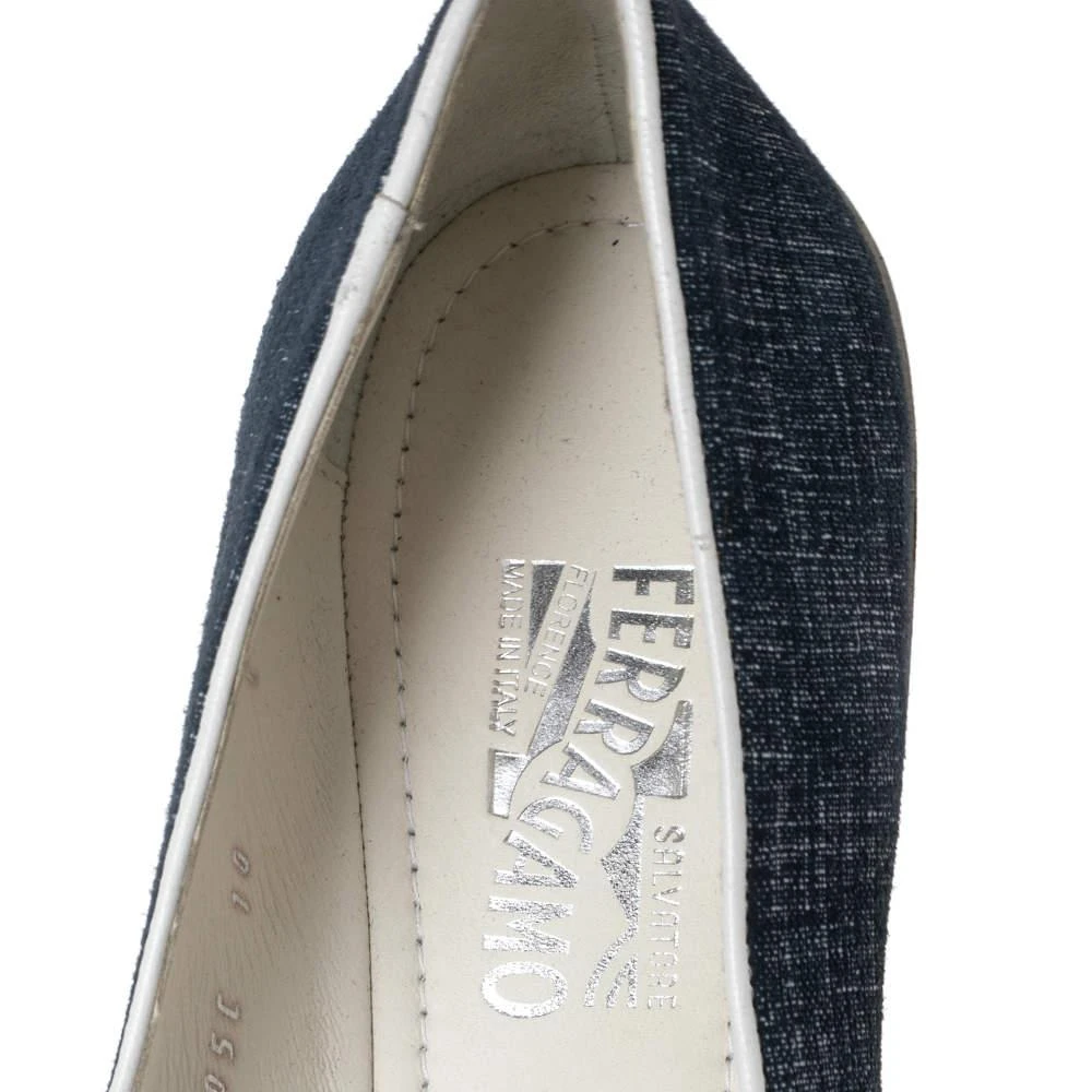 Salvatore Ferragamo Navy Blue/White Denim and Leather Ballet Flats Size 40.5 商品