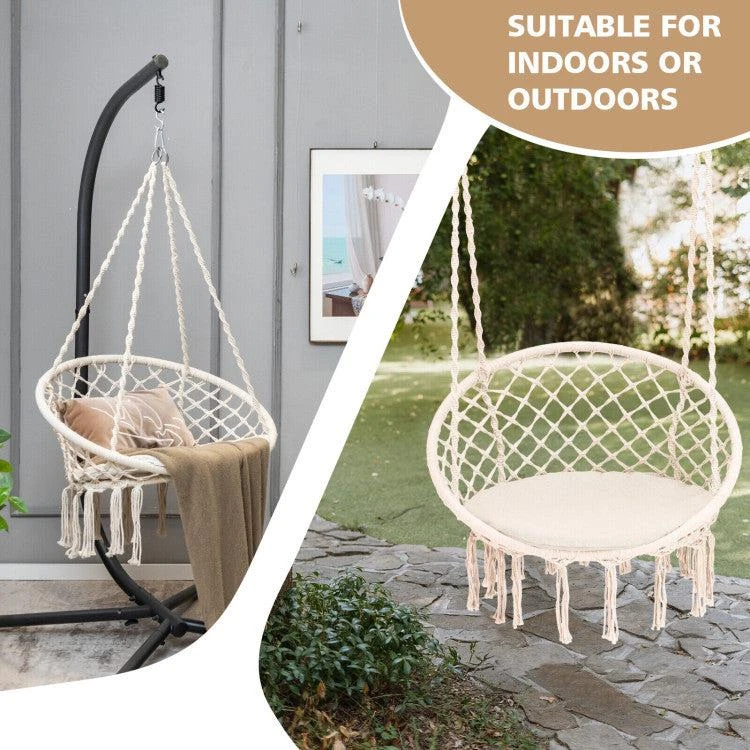商品Hivvago|Cushioned Hammock Swing Chair with Hanging Kit-Beige,价格¥666,第5张图片详细描述