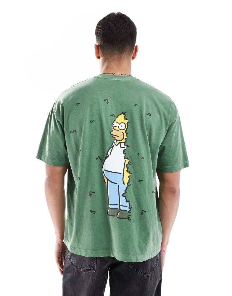 商品ASOS|ASOS DESIGN unisex oversized t-shirt with The Simpsons Homer hedge print in washed green,价格¥253,第3张图片详细描述
