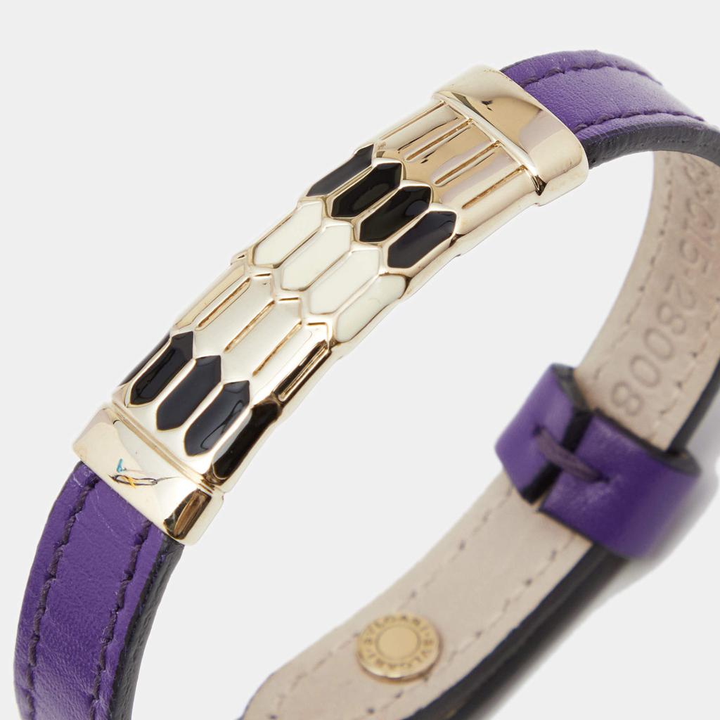 Bvlgari Scaglie Enamel Purple Leather Gold Plated Bracelet商品第2张图片规格展示