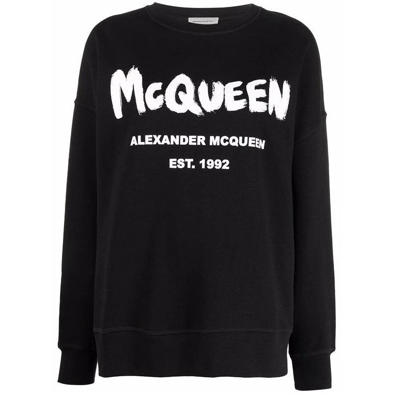 商品Alexander McQueen|黑色棉质logo印花圆领长袖卫衣【香港仓极速发货】,价格¥3952,第2张图片详细描述